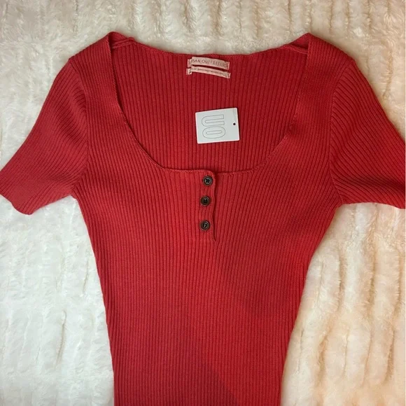 NWT Urban Outfitters Lily Button Down Bodycon Mini Ribbed Dress in Coral Size XS - Picture 6 of 9